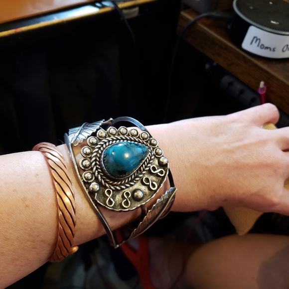 SOLDβ Vintage Sterling Silver Turquoise Bracelet signed by Silver Smith artist - Picture 12 of 16